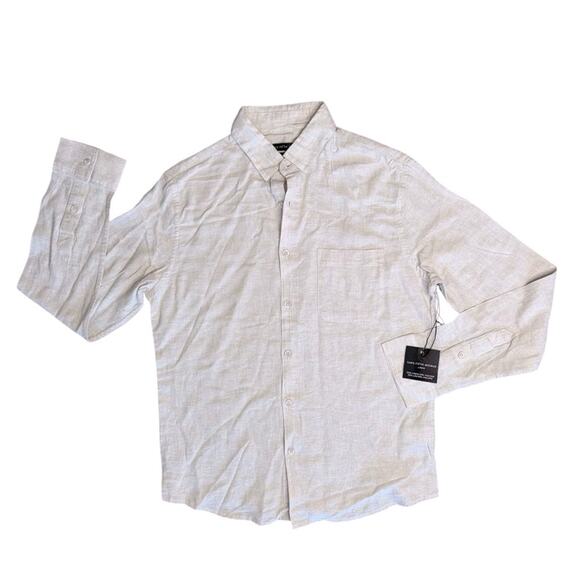 SAKS FIFTH AVENUE Men's Beige Linen Blend Button-Up Long Sleeve Shirt - Picture 1 of 6
